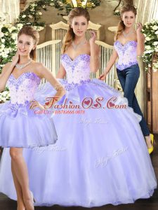Fancy Sweetheart Sleeveless Organza Vestidos de Quinceanera Beading Lace Up