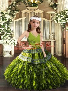 Floor Length Ball Gowns Sleeveless Olive Green Little Girls Pageant Dress Wholesale Zipper