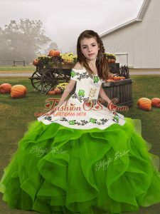 Customized Floor Length Ball Gowns Sleeveless Green Girls Pageant Dresses Lace Up