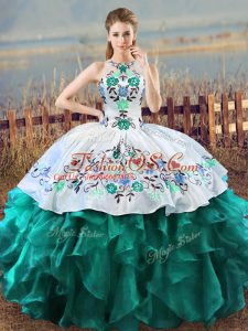 Colorful Sleeveless Embroidery and Ruffles Lace Up Quinceanera Dresses