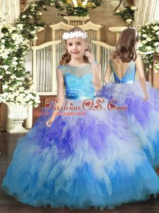 Scoop Sleeveless Kids Formal Wear Floor Length Ruffles Multi-color Tulle