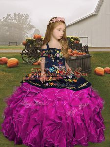 Organza Sleeveless Floor Length Little Girls Pageant Dress Wholesale and Embroidery and Ruffles