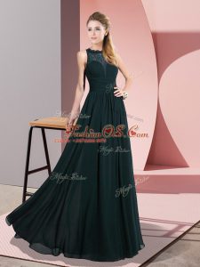 Comfortable Scoop Sleeveless Military Ball Gowns Floor Length Lace Green Chiffon
