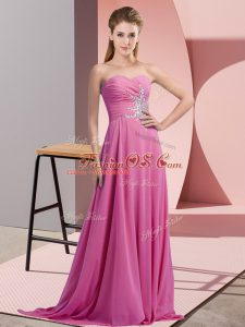 Fancy Lilac Chiffon Lace Up Sweetheart Sleeveless Prom Dress Beading