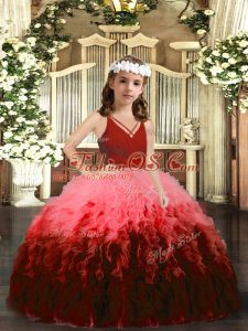 Beading and Ruffles Little Girl Pageant Gowns Multi-color Zipper Sleeveless Floor Length