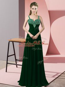 Extravagant Floor Length Dark Green Prom Evening Gown Chiffon Sleeveless Beading