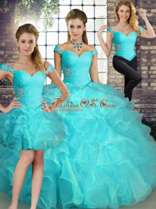 Sleeveless Lace Up Floor Length Beading and Ruffles 15th Birthday Dress