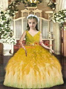 High Quality Sleeveless Beading and Ruffles Backless Little Girls Pageant Dress