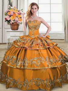 Ideal Brown Ball Gown Prom Dress Sweet 16 and Quinceanera with Embroidery and Ruffled Layers Sweetheart Sleeveless Lace Up
