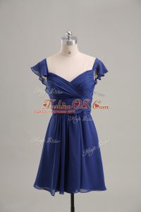Custom Made Blue Empire Sweetheart Sleeveless Chiffon Mini Length Lace Up Ruching Prom Evening Gown