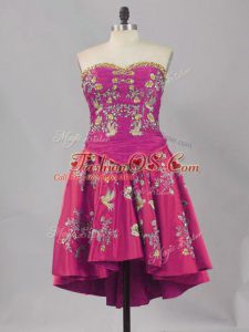 Fuchsia Lace Up Sweetheart Embroidery Homecoming Dress Sleeveless