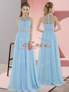 Custom Made Light Blue Empire Chiffon Scoop Sleeveless Beading Floor Length Zipper Prom Party Dress