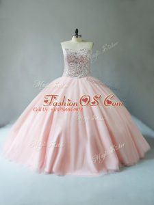 Most Popular Floor Length Ball Gowns Sleeveless Peach Sweet 16 Quinceanera Dress Lace Up