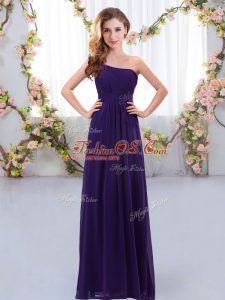 Purple Chiffon Zipper Bridesmaid Dresses Sleeveless Floor Length Ruching