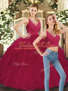 Artistic Red V-neck Lace Up Ruffles Sweet 16 Dress Sleeveless