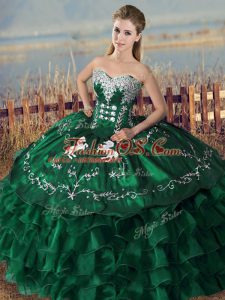 Fabulous Green Sleeveless Embroidery and Ruffles Floor Length 15 Quinceanera Dress