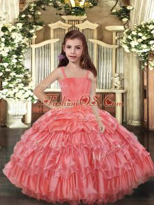 Low Price Ball Gowns Little Girl Pageant Dress Watermelon Red Straps Organza Sleeveless Floor Length Lace Up