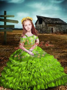 Perfect Lace Up Off The Shoulder Embroidery and Ruffled Layers Kids Formal Wear Organza Short Sleeves