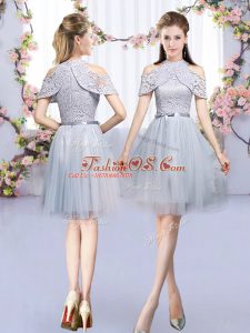 Pretty Grey Sleeveless Tulle Zipper Quinceanera Dama Dress for Wedding Party