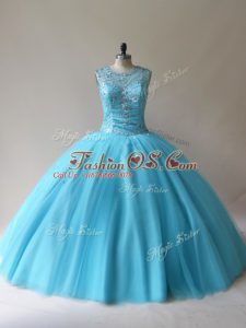Beading Sweet 16 Dresses Baby Blue Lace Up Sleeveless Floor Length