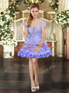 Beading and Lace and Ruffled Layers Junior Homecoming Dress Lavender Lace Up Sleeveless Mini Length
