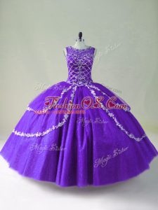 Chic Beading and Appliques Sweet 16 Quinceanera Dress Purple Zipper Sleeveless Floor Length