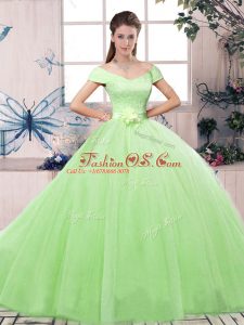 15th Birthday Dress Military Ball and Sweet 16 and Quinceanera with Lace and Hand Made Flower Off The Shoulder Short Sleeves Lace Up