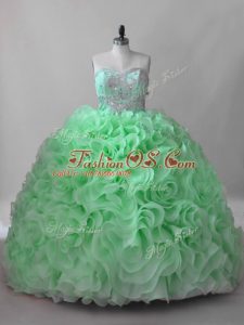 Shining Ball Gowns Fabric With Rolling Flowers Sweetheart Sleeveless Beading Lace Up Quinceanera Dresses Brush Train