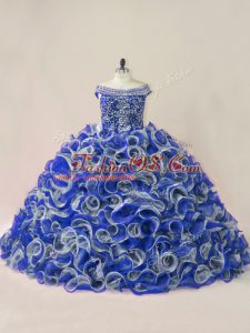 Sleeveless Organza Court Train Lace Up Quince Ball Gowns in Multi-color with Beading and Ruffles