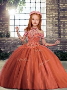 Luxurious Tulle Sleeveless Floor Length Pageant Dress Toddler and Beading
