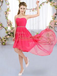 High Low Hot Pink Bridesmaids Dress Strapless Sleeveless Lace Up