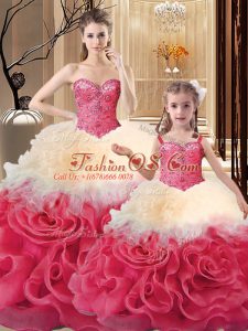 Sweetheart Sleeveless Quinceanera Dresses Floor Length Beading and Ruffles Multi-color Fabric With Rolling Flowers