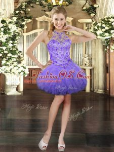 Edgy Beading and Ruffles Homecoming Dress Lavender Lace Up Sleeveless Mini Length