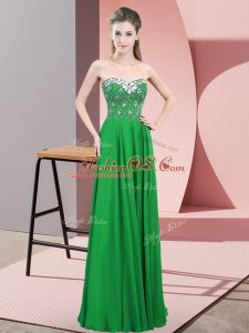 Sweetheart Sleeveless Juniors Evening Dress Floor Length Beading Green Chiffon