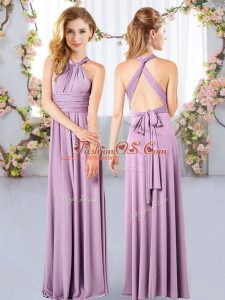 Chiffon Sleeveless Floor Length Bridesmaid Dresses and Ruching