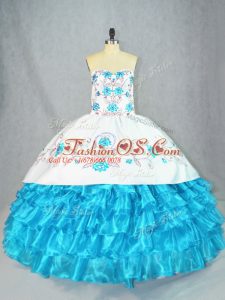 Glorious Organza Sweetheart Sleeveless Lace Up Embroidery and Ruffled Layers Ball Gown Prom Dress in Baby Blue