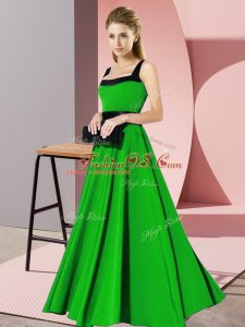 Fitting Green Zipper Bridesmaid Gown Belt Sleeveless Floor Length