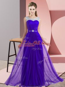 Empire Quinceanera Court of Honor Dress Purple Scoop Chiffon Sleeveless Floor Length Lace Up
