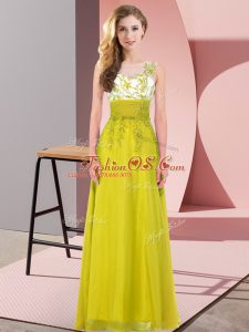 Super Chiffon Sleeveless Floor Length Dama Dress and Appliques
