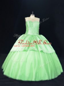 Custom Designed Scoop Sleeveless Lace Up Quinceanera Dresses Tulle