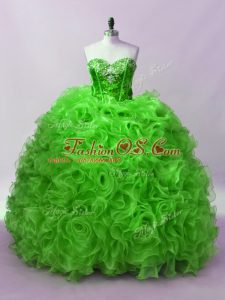 Flirting Floor Length Green Vestidos de Quinceanera Organza Sleeveless Beading and Ruffles