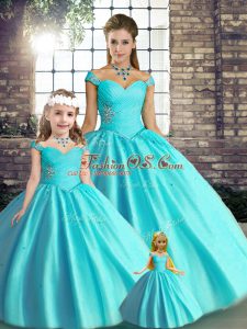 Aqua Blue Off The Shoulder Lace Up Beading Quinceanera Dresses Sleeveless