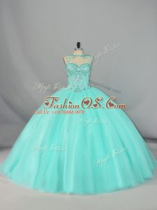 Traditional Sleeveless Brush Train Beading Lace Up 15th Birthday Dress