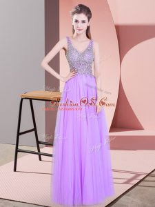 Adorable Floor Length Empire Sleeveless Lavender Evening Dress Zipper