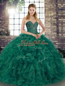 Affordable Green Sleeveless Organza Lace Up Quinceanera Dress for Military Ball and Sweet 16 and Quinceanera