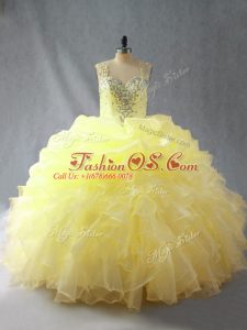 Luxurious Floor Length Zipper 15 Quinceanera Dress Yellow for Sweet 16 and Quinceanera with Beading and Ruffles