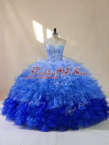 Delicate Sweetheart Sleeveless 15 Quinceanera Dress Floor Length Beading and Ruffles Multi-color Organza