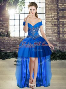 Royal Blue A-line Beading Homecoming Dress Lace Up Tulle Sleeveless High Low