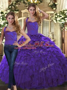 Purple Sleeveless Ruffles Floor Length Quince Ball Gowns