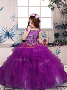 Adorable Purple Sleeveless Beading Floor Length Pageant Gowns
